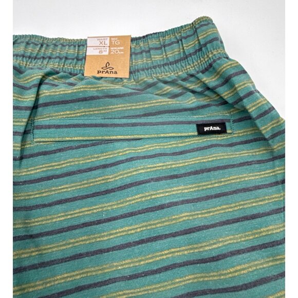 Prana Mens Shorts Striped Metric E Waist Boardshort Green Stripe Size XL New - Picture 5 of 11